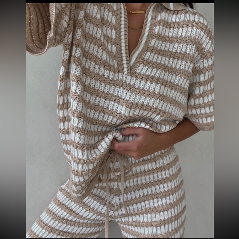Sabo Skirt Tan and White Wide Leg Jumpsuit